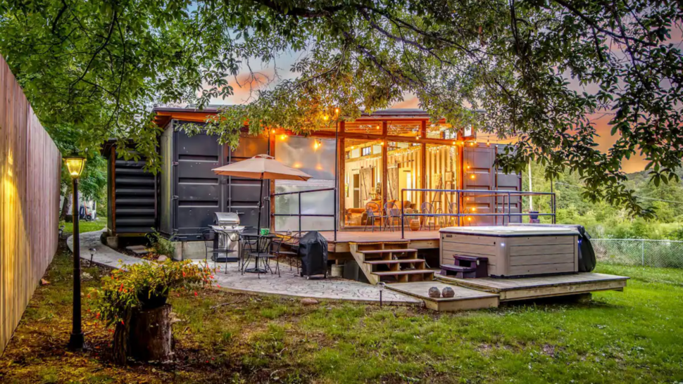 Outdoor view of The William House Airbnb made out of shipping containers in Ohio