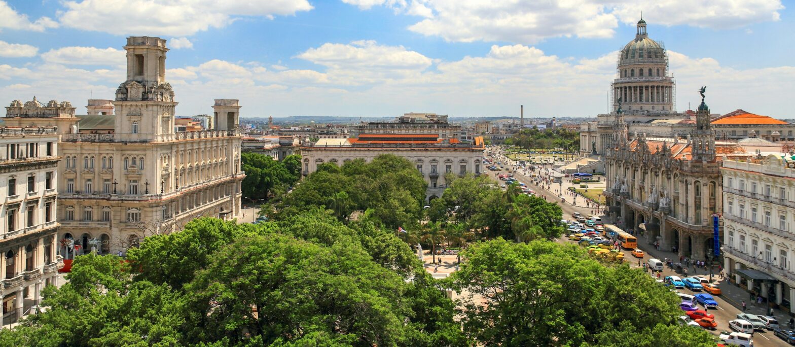 aerial view of the city center and coastline in Havana, Cuba