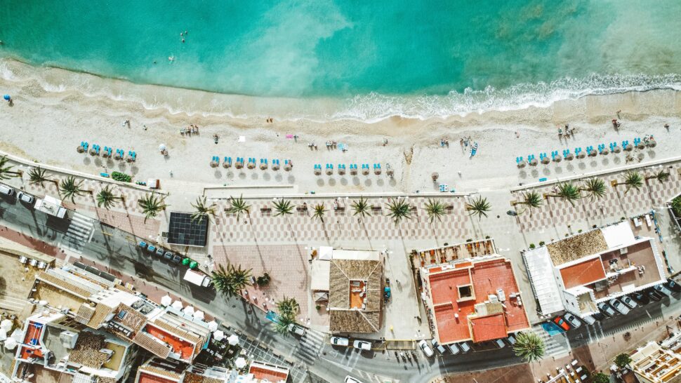 An overhead shot of a Valencia beach.