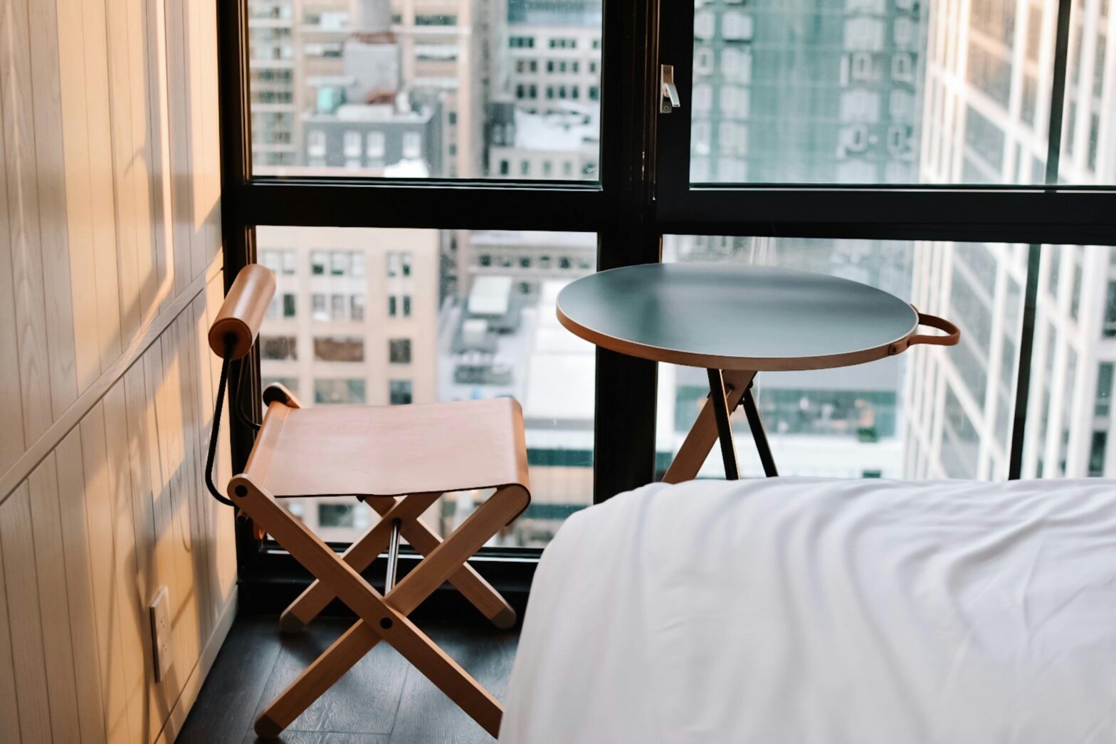 NYC hotel room overlooking the city.