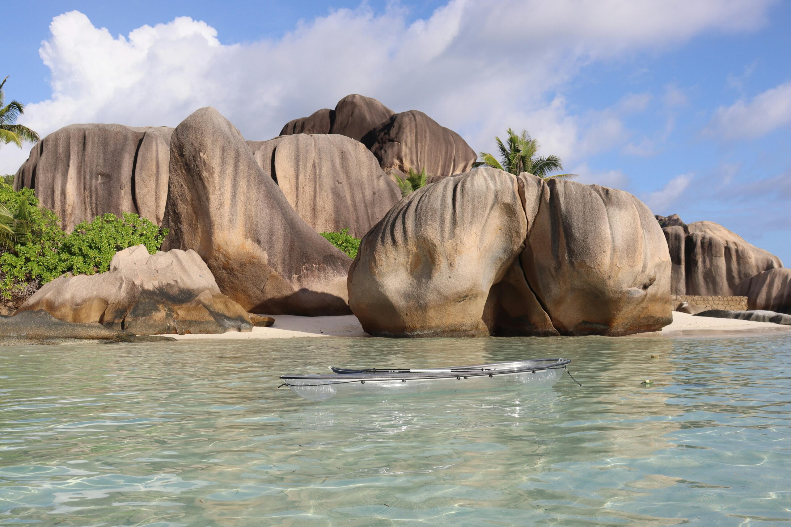 Seychelles has many clear water beaches that are great for water sports. 