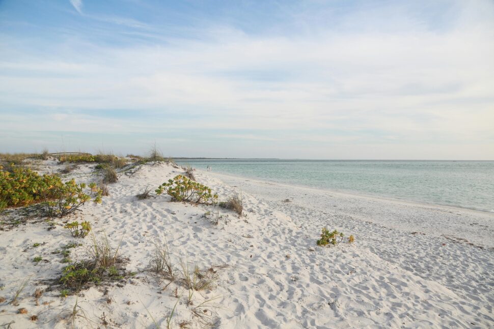 a white sand beach in Sanibel Island, FL