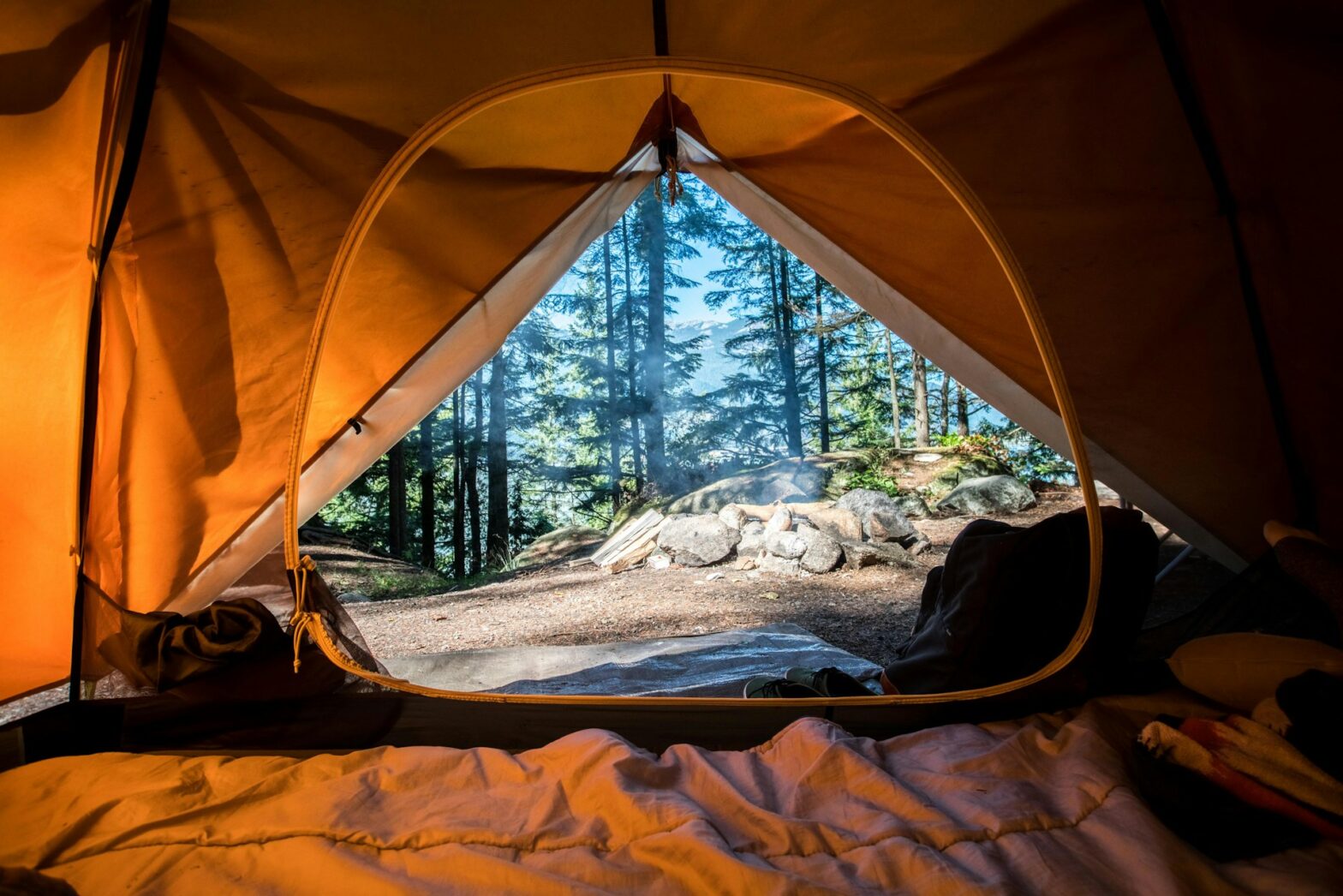 Tent opening to show campgrounds