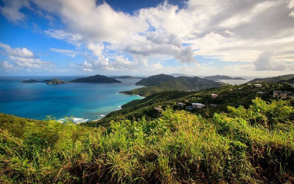 Mountain and water views of the British Virgin Islands.