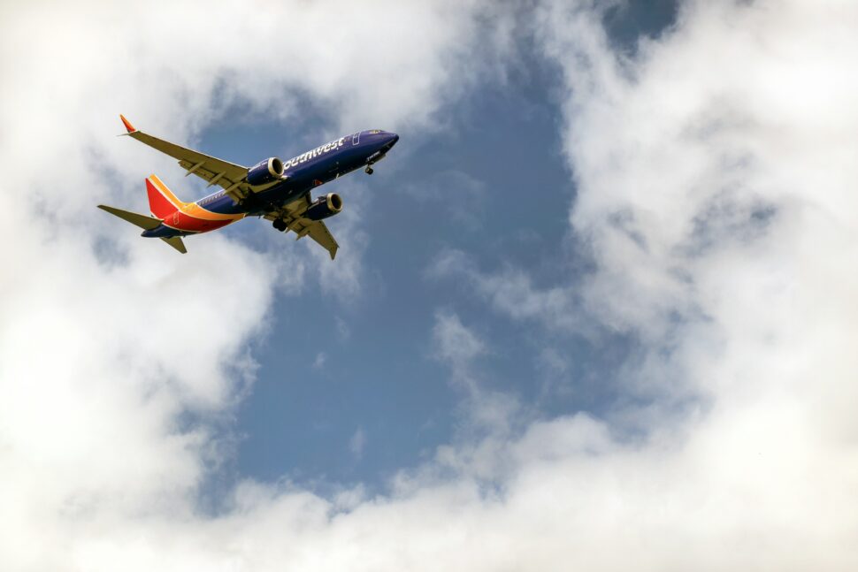 Southwest Airlines plane flying in the sky