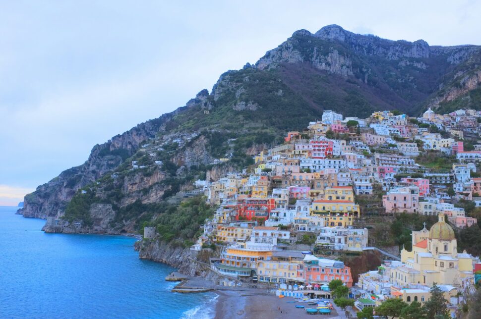 Mountains, homes and water near Positano, Italy