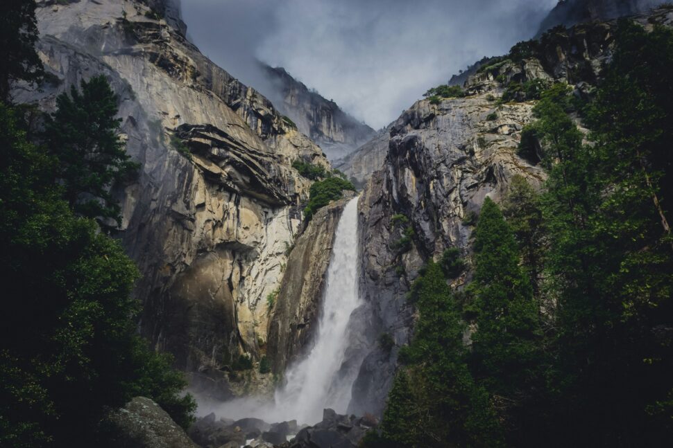 Yosemite waterfall plunging a great distance