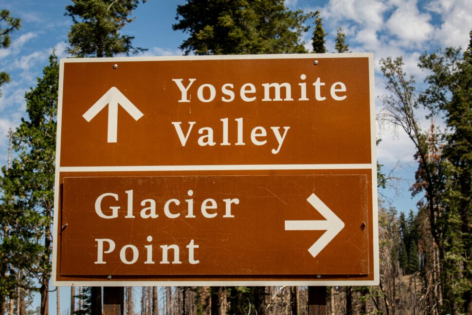 Sign directing travelers where to go in Yosemite