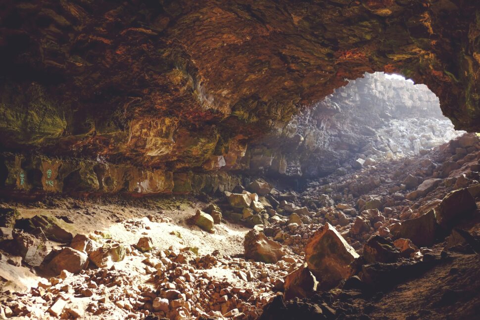 Cave lit by fading sunlight 