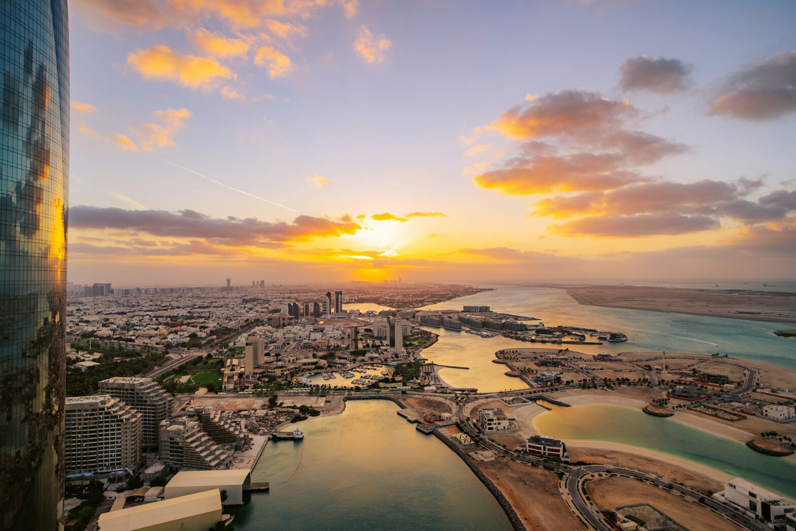 aerial sunset view of the capital city of Abu Dhabi, UAE