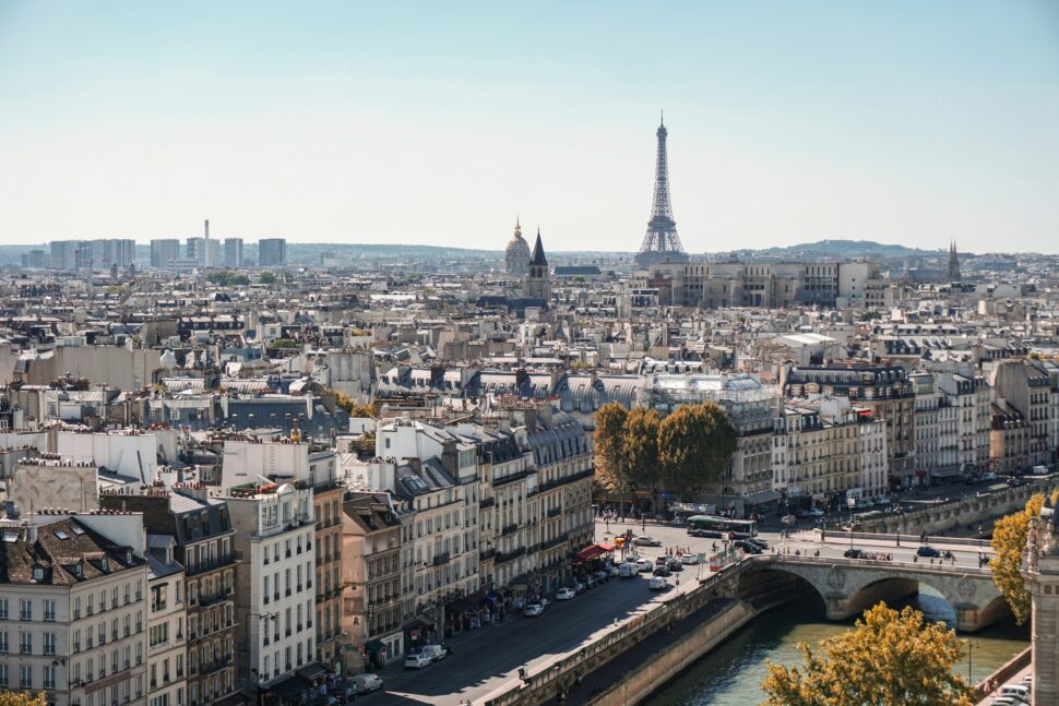 Paris, France with the Eiffel Tower in the distance.