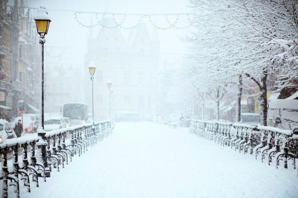 Snowy street during December is often times synonymous with Christmas