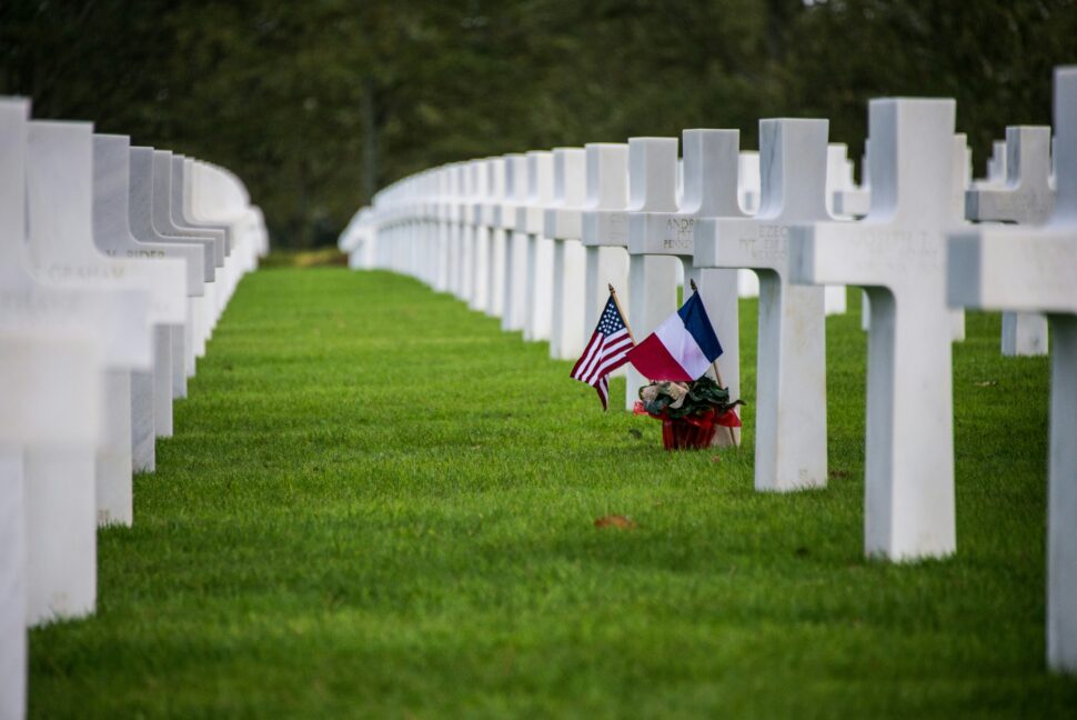 Graveyard honoring those that died storming the beaches of Normandy