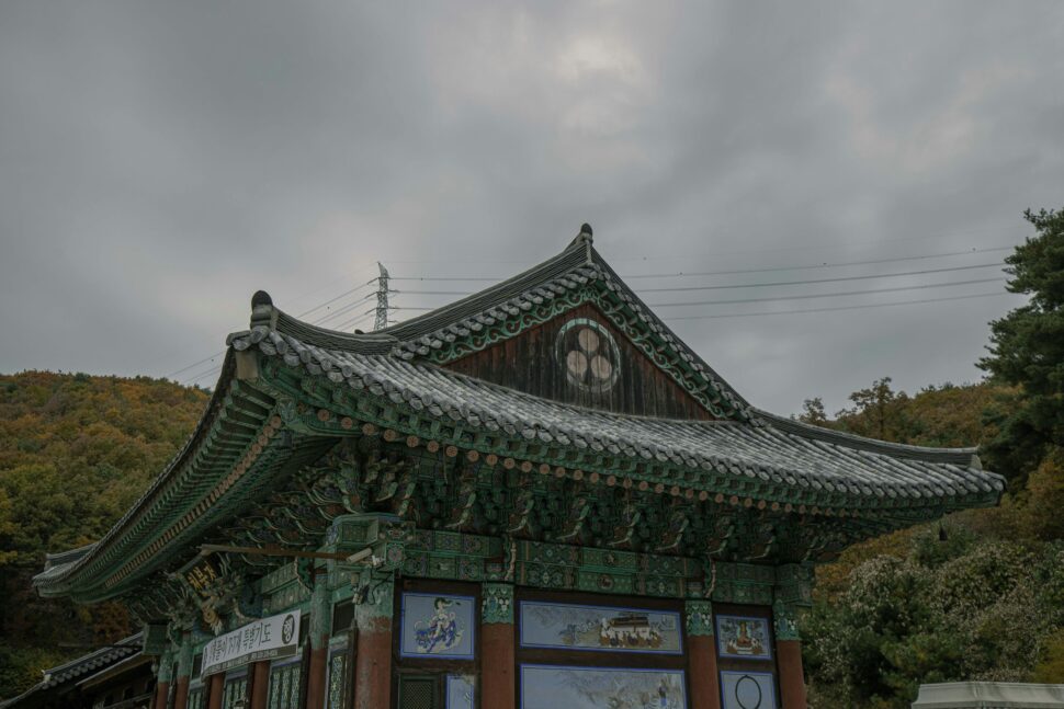 Temple in Seoul, South Korea set against an overcast sky