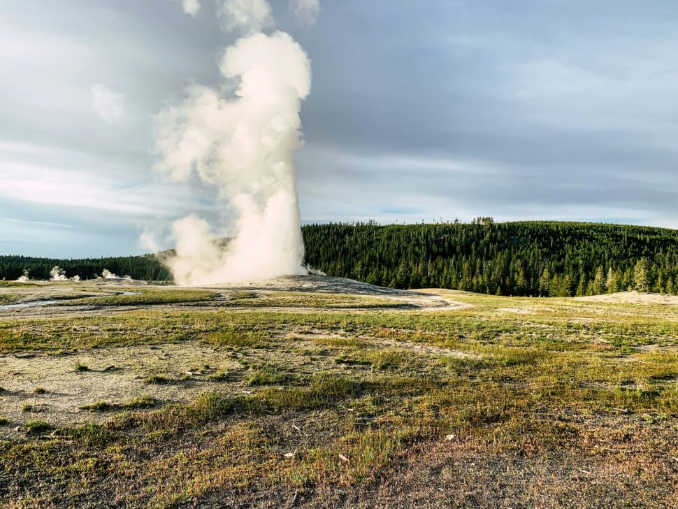 A geyser at Yellowstone National Park for a road trip