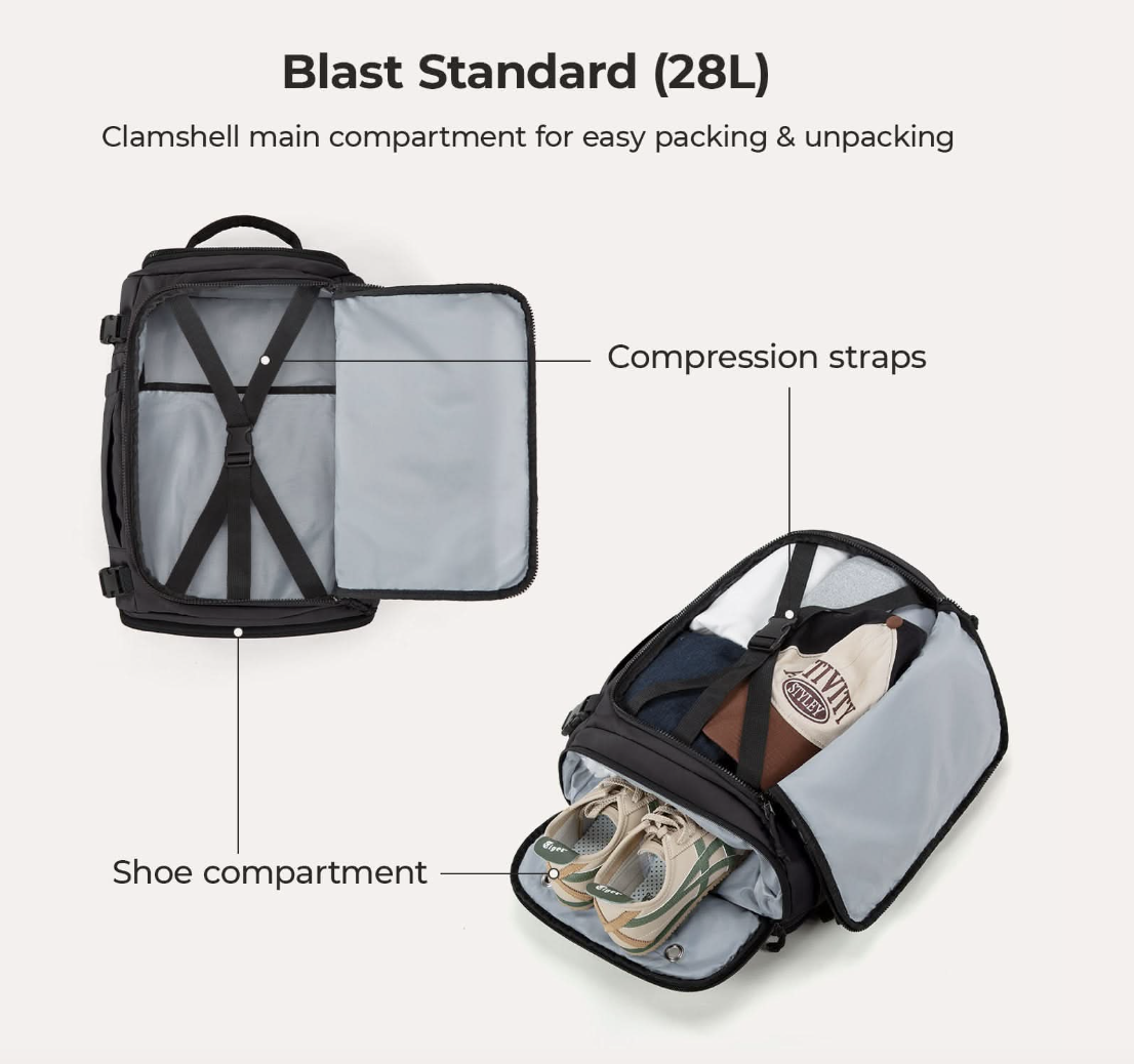 Bagsmart Blast Quick Access 28L-38L Carry On Travel Backpack