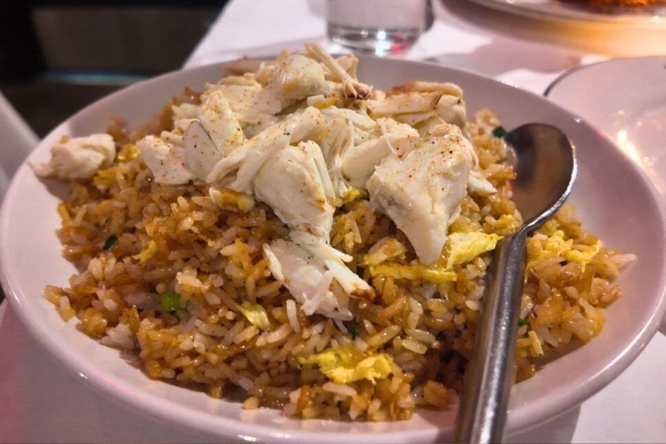 plate of jumbo lump crab fried rice at Brooklyn Chop House