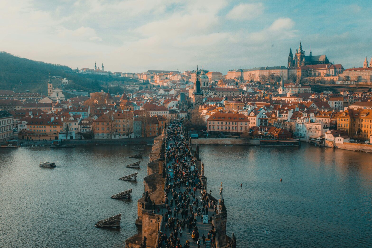 aerial view of the iconic Charles Bridge in Prague, Czech Republic