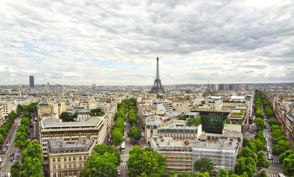 Paris, France with the Eiffel Tower in the distance.