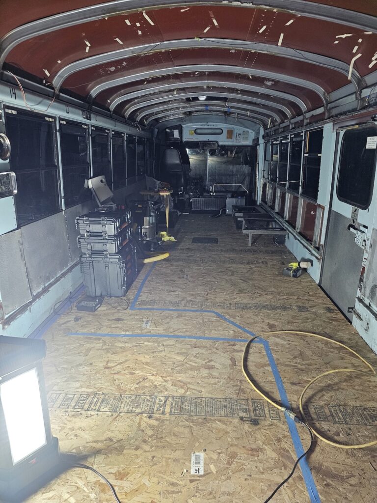 Interior of Ansel Troy's school bus.