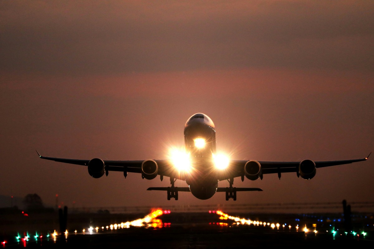 Airplane landing at the Juan Santamaria International Airport, Alajuela, Costa Rica