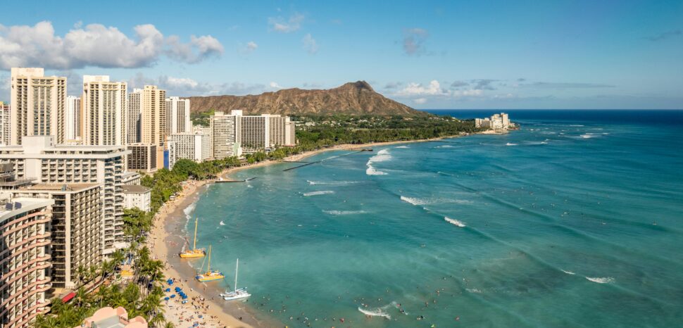 Luxury resorts on the coast of Hawaii.