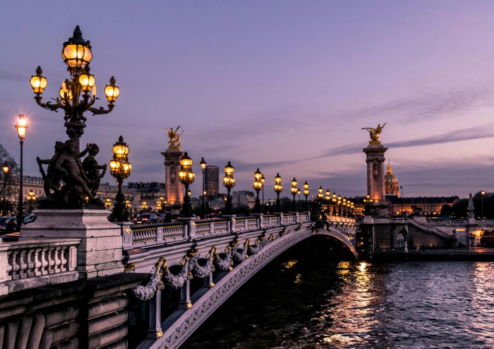 Paris, France during sunset.