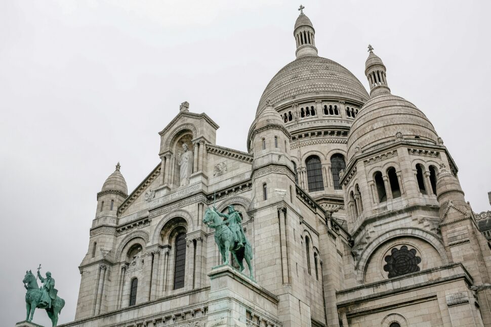 Historic Architecture of Montmartre cathedral in Paris.