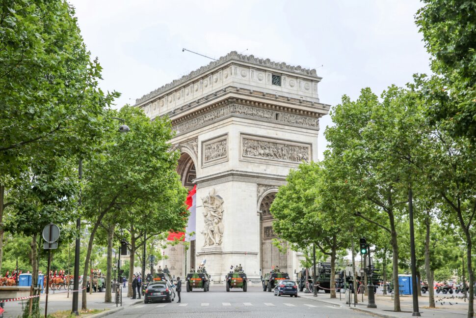 Bastille, France during the day with the army mobilized and primed.