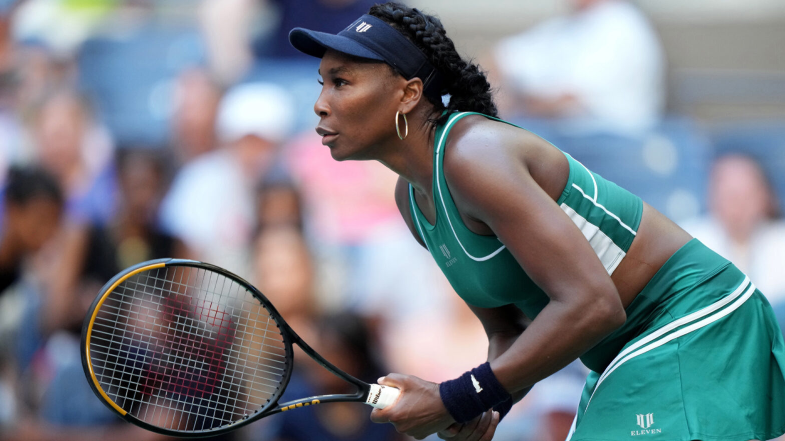 Tennis: US Open: USA Venus Williams in action vs Belgiums Alison van Uytvanck during womens singles first round match at Arthur Ashe Stadium.