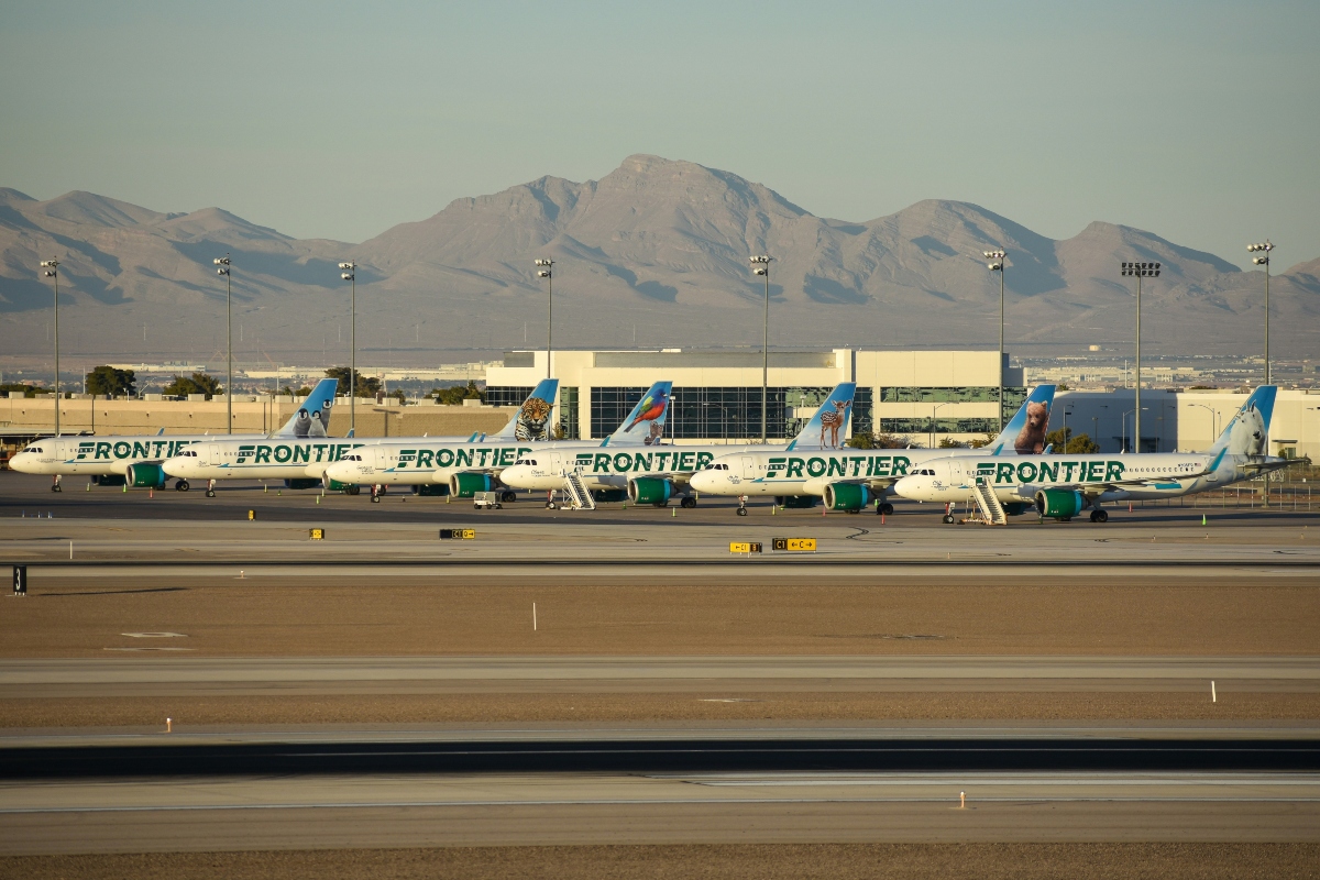 Frontier Airlines A320neo family aircraft in Las Vegas on the tarmac.