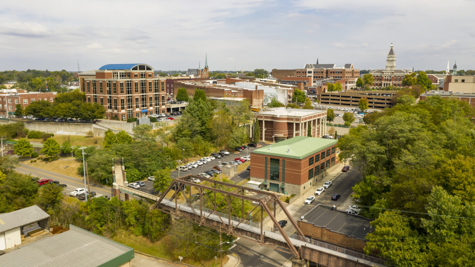 Aerial View over the Buildings and Infrastructure in Clarksville, Tennessee