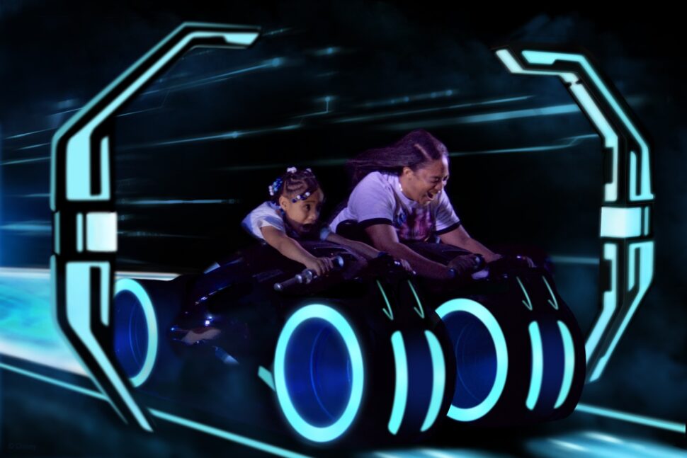 Family picture on TRON Lightscyle Run at Walt Disney World