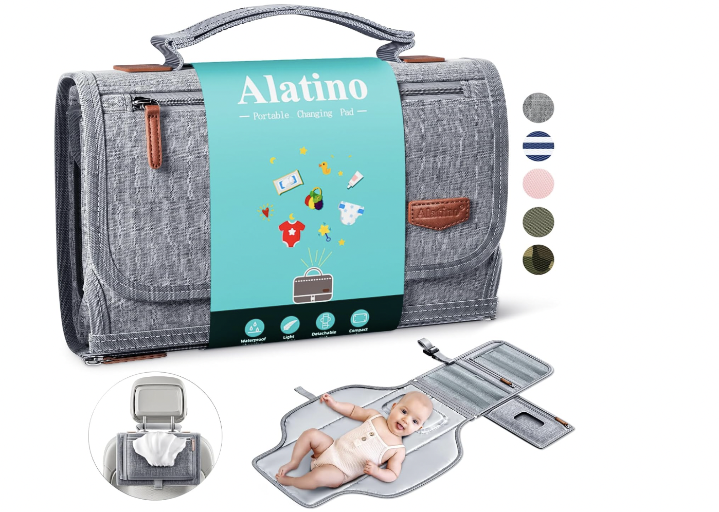 Alatino Portable Diaper Changing Pad for Baby