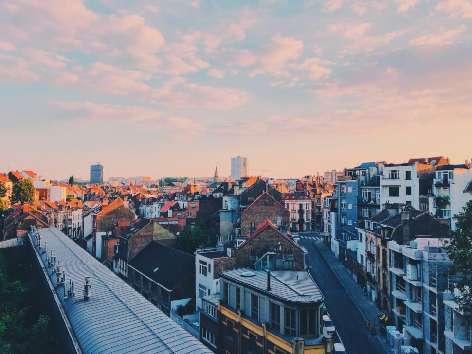 Brussel's neighborhood as the sun sets