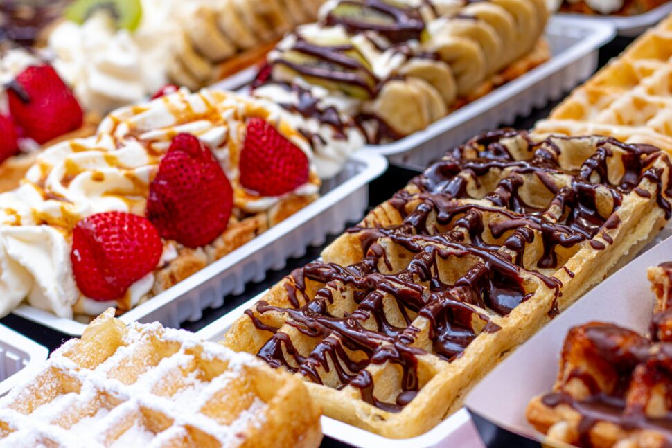 Belgian waffles and various toppings