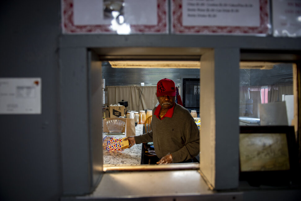 Mr. Jones inside Bar-B-Q Diner