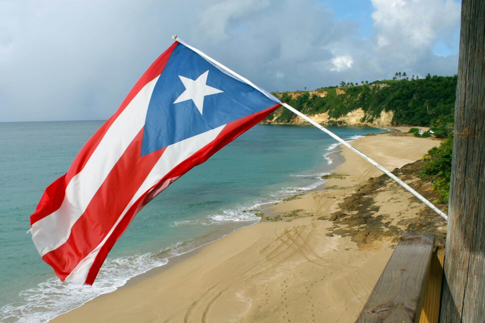 Puerto Rico flag on beach