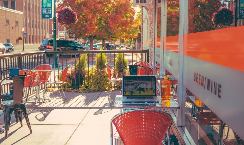 Walla Walla. This is a shot of the outdoor seating area of a local café.