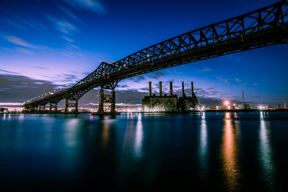 Newark, New Jersey's Pulaski Skyway at night