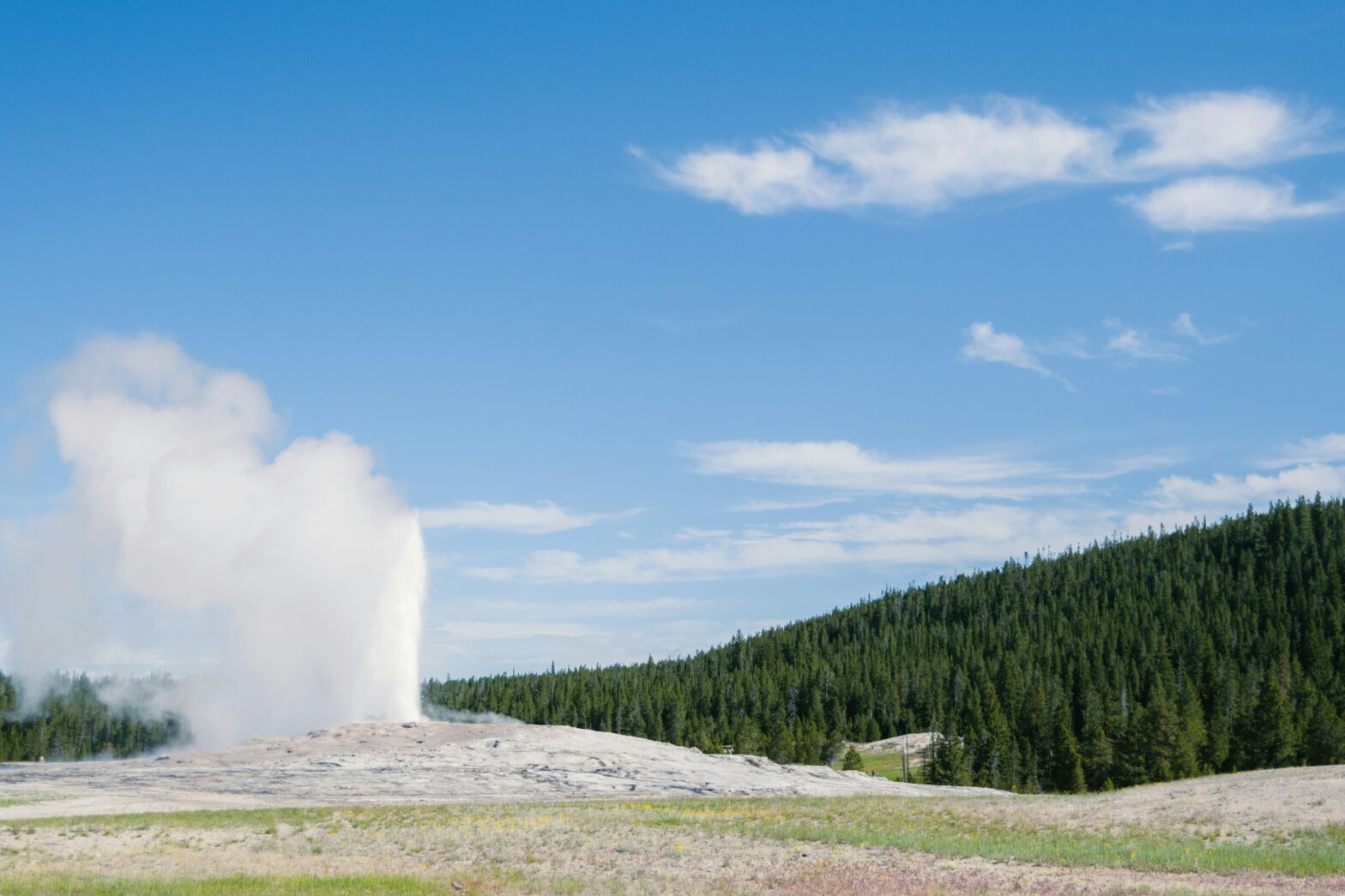 Old Faithful geyser erupting in Yellowstone National Park, Wyoming