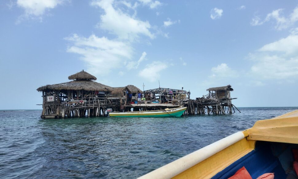 Floyd's Pelican Bar from boat upon arrival