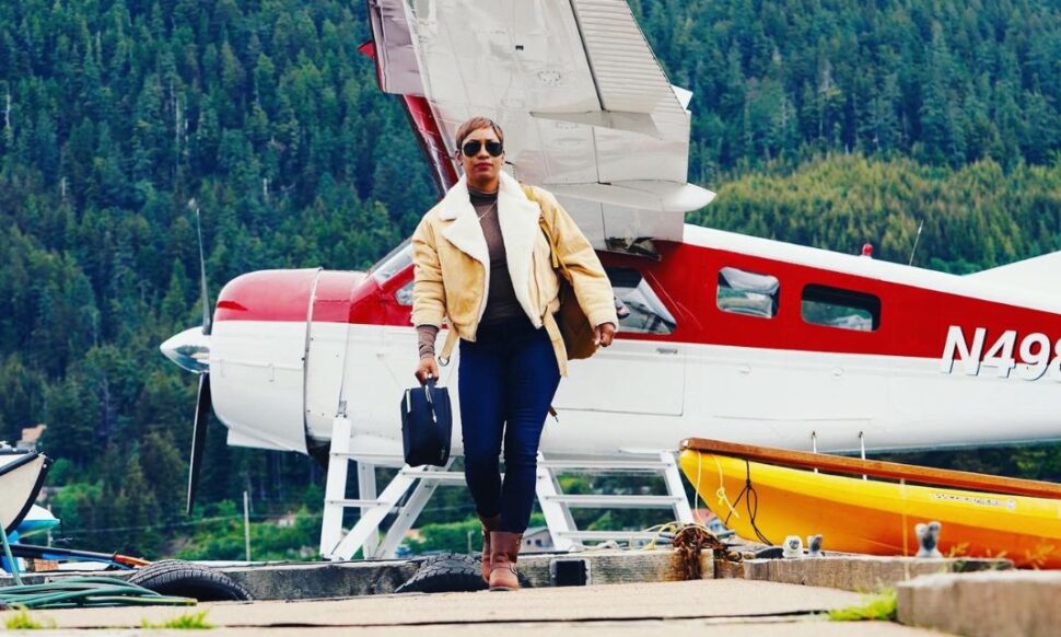 Kellee Edwards in front of a plane
